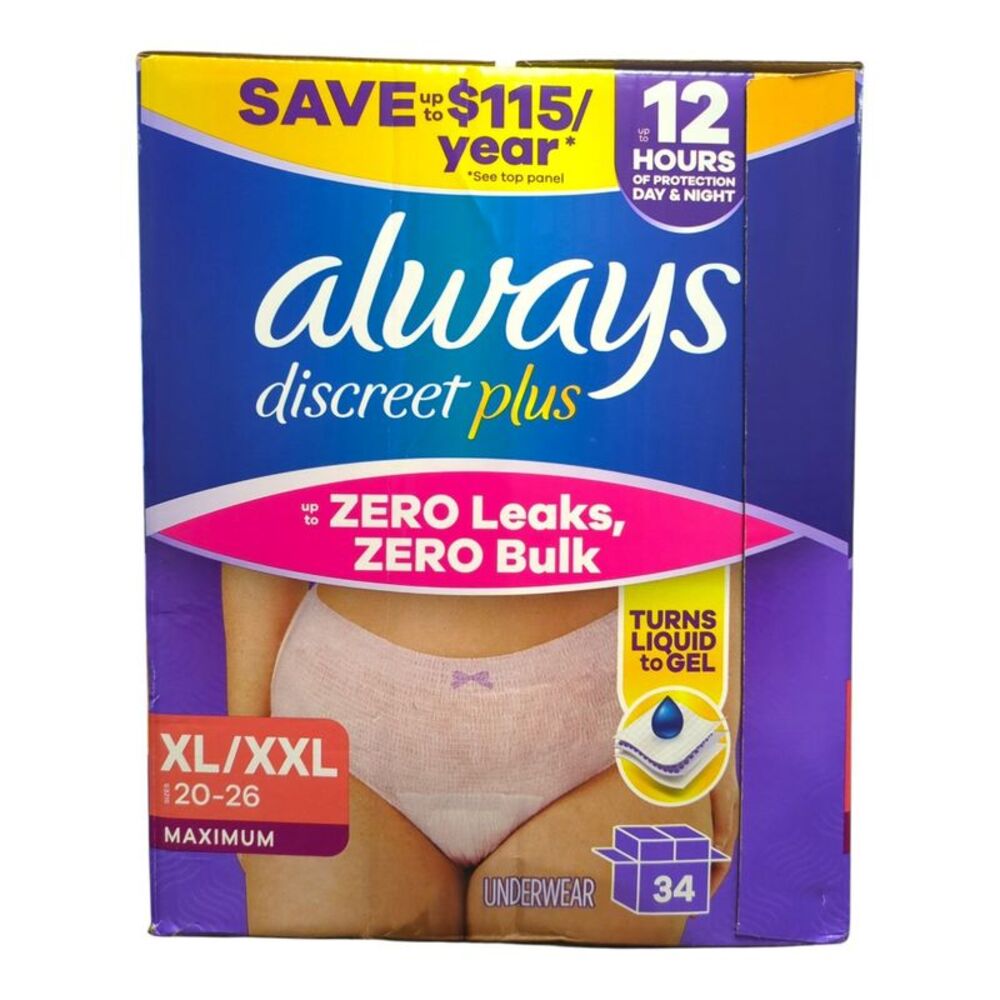 Always Discreet Plus Underwear for Women, Maximum Protection, 34ct, XL/XXL